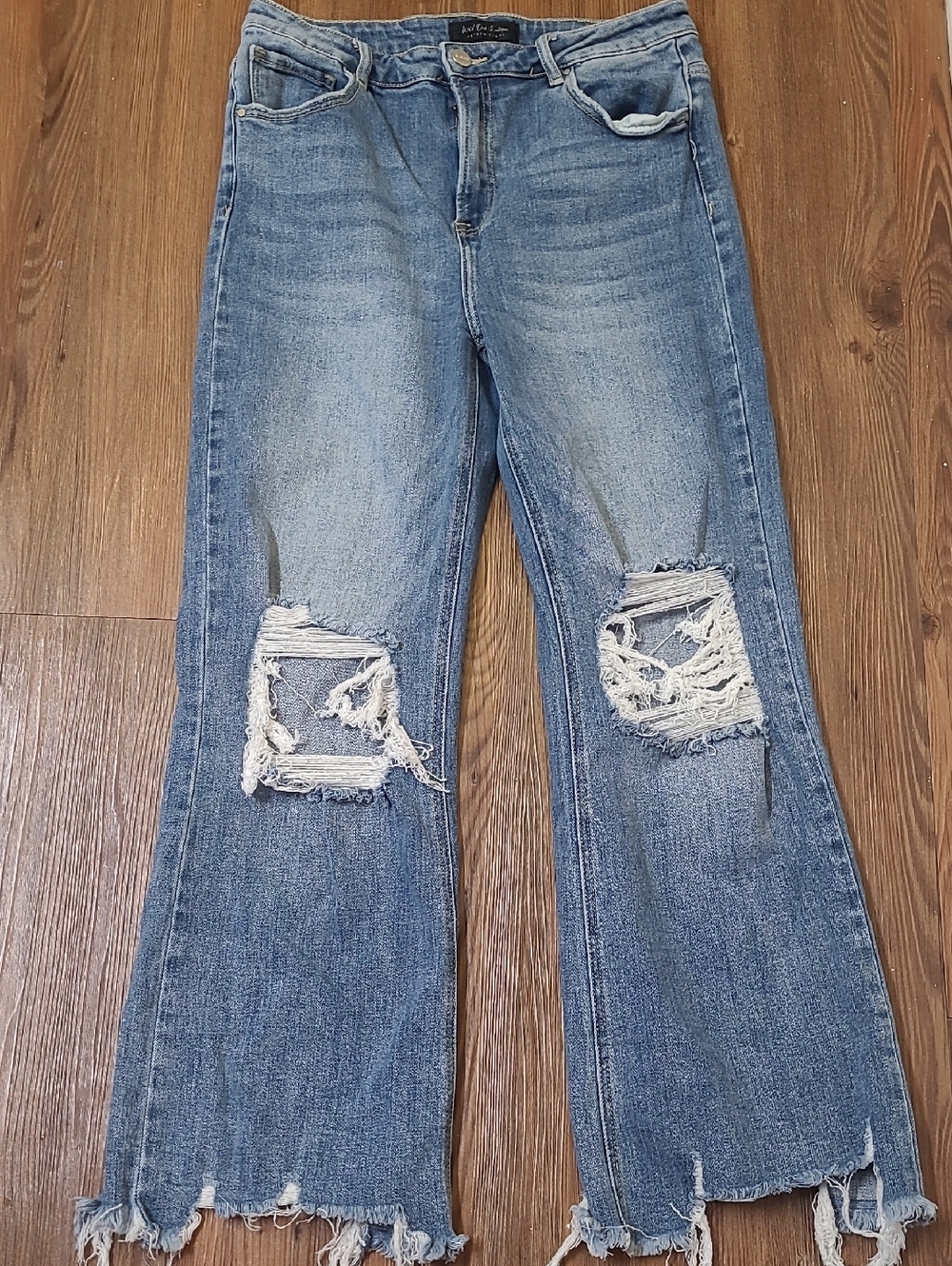 Women's Light Blue Distressed Flare Jeans - Wide Leg